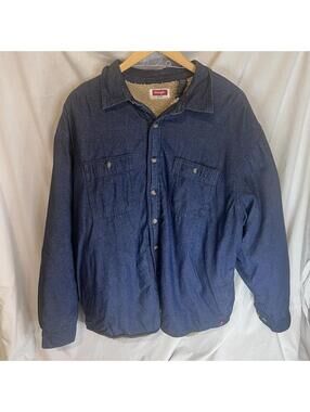 Vintage 90s Wrangler Denim Sherpa Thick Fleece Lined Shirt Jacket Size XL